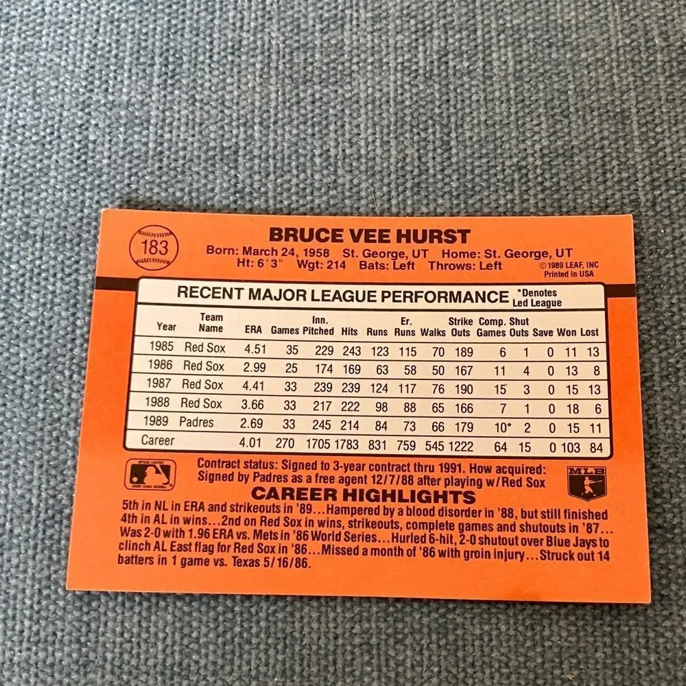 1990 Donruss San Diego Padres Baseball Card Trading Card